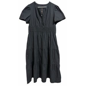 Quince 100% Organic Cotton Poplin Tiered Maxi Dress Black Women's Size X-Large